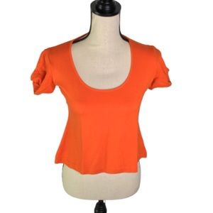AYSHA Orange Short Slit Knot Sleeve Crop Top 4